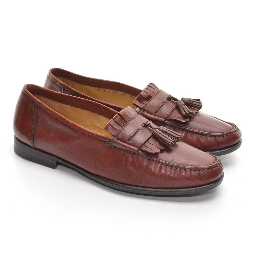Men Santoni 1159 Brown Kiltie Tassel Loafers 9.5 D